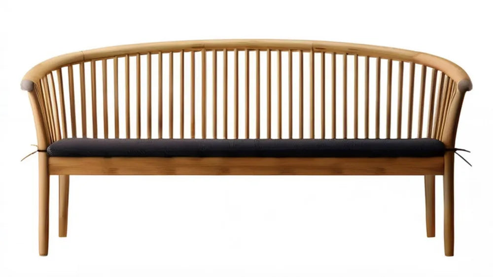 Dwuosobowa ławka bambusowa z czarną poduszką 120 x 60 x 85 cm