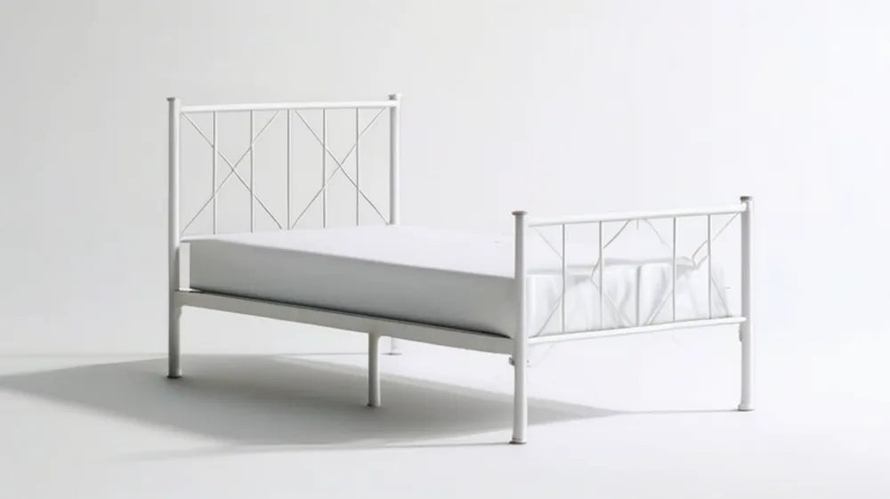 Białe metalowe łóżko jednoosobowe 90 x 200 cm