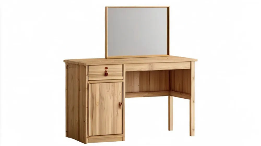 Toaletka z lustrem z litego drewna sosnowego, naturalna, 100 x 45 x 140 cm