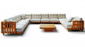 Modułowa sofa ogrodowa w kształcie U z drewna akacjowego ze stolikiem, beżowo-brązowa, 360 x 280 x 75 cm