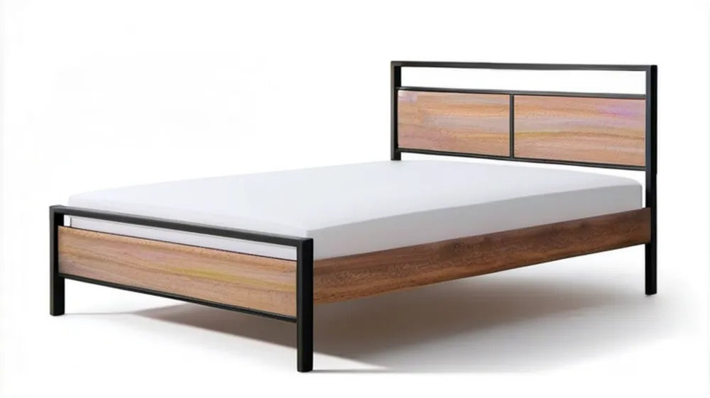 Dwuosobowa rama łóżka stalowa z panelami MDF czarno-brązowa 160 x 200 cm