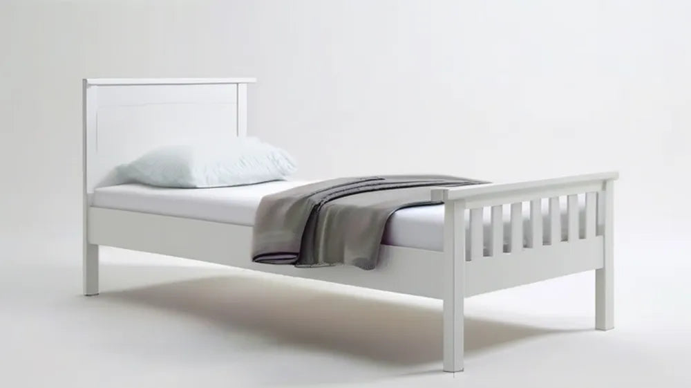 Białe łóżko pojedyncze z litego drewna sosnowego 90 x 200 cm