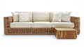 Trzyosobowa sofa z naturalnego rattanu ze stolikiem z drewna akacjowego, beżowa/naturalny brąz, 245 × 90 × 75 cm