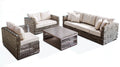Brązowo-kremowy zestaw wypoczynkowy z technorattanu, 4 elementy, sofa 3-osobowa 220 cm